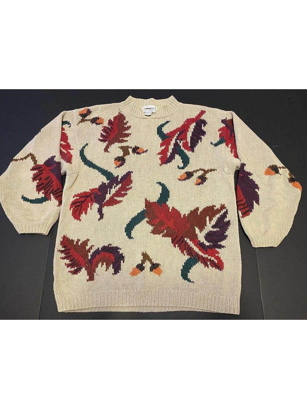 Jennifer Reed Knitted by Hand Vintage Sweater Fall Leaves Acorns | Women’s Small